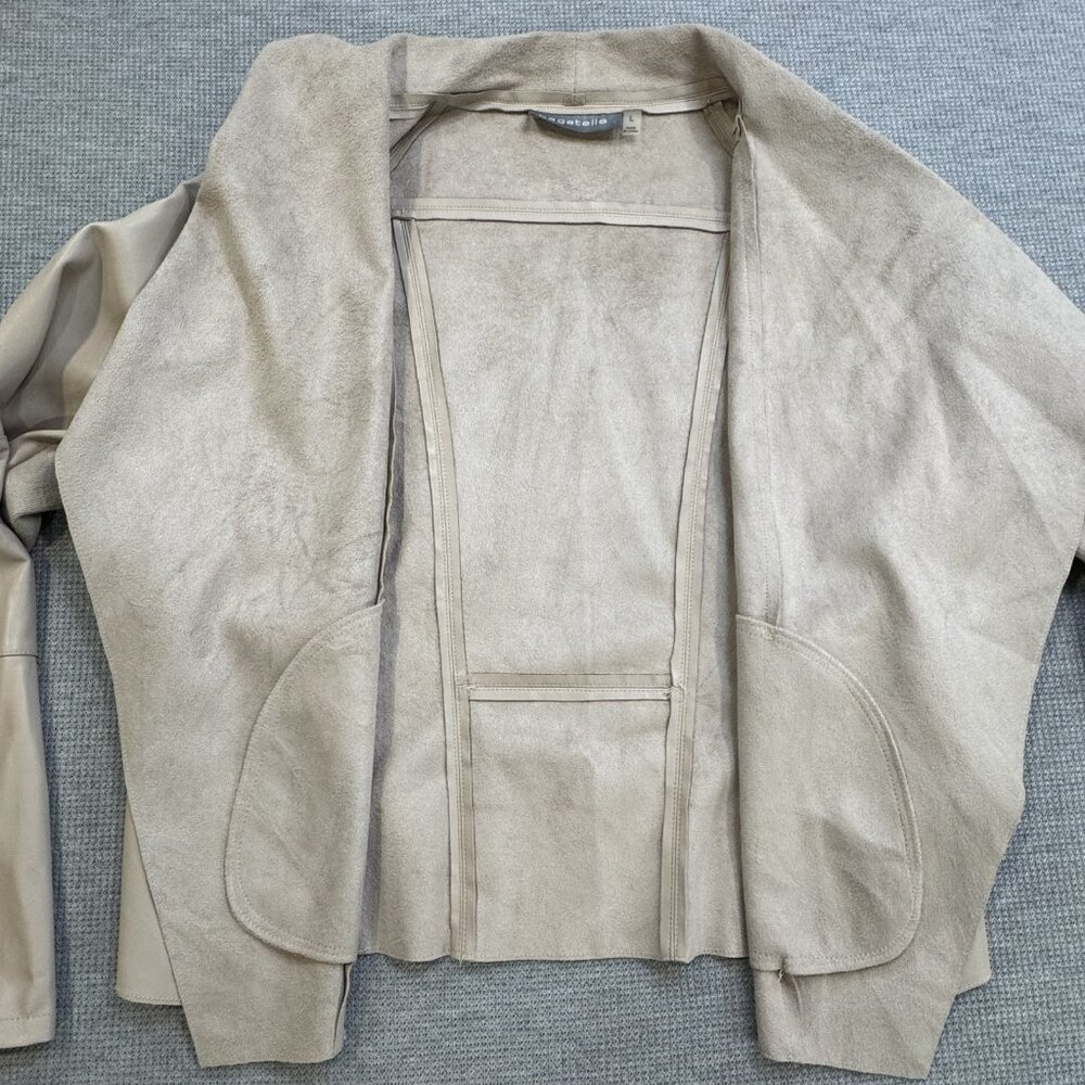 Bagatelle Womens Size L Beige Faux Leather Draped Jacket Open Front Long Sleeve - Picture 5 of 16